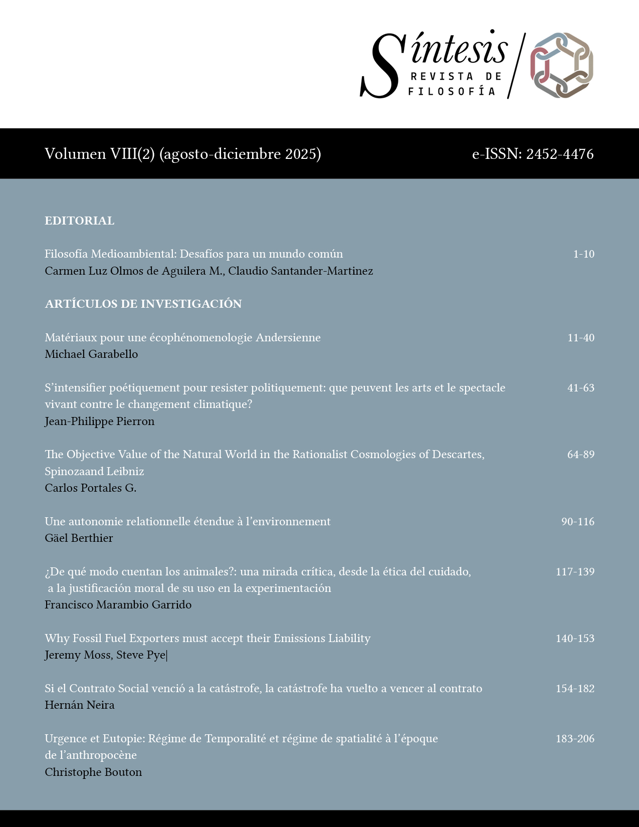 					Ver Vol. 8 Núm. 2 (2025): Filosofía Medioambiental
				